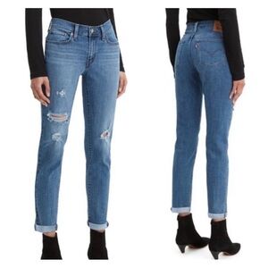 Levi’s Medium Wash Distressed Ripped Stretch Denim Boyfriend Jeans Sz 30